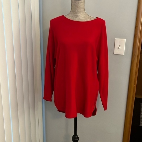Michael Kors Red Long Sleeve Sweater Womens Zip Up Back Cotton Blend Top Large - Picture 1 of 8